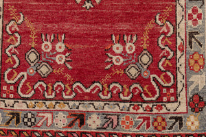 3x13 Red Vintage Turkish Runner Rug