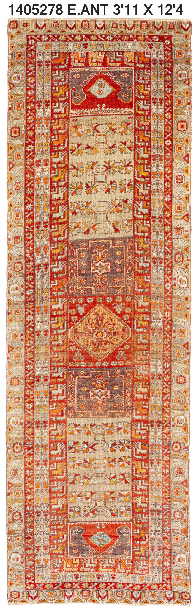 4x12 Red Vintage Turkish Runner Rug