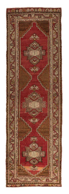 3x11 Red Vintage Turkish Runner Rug