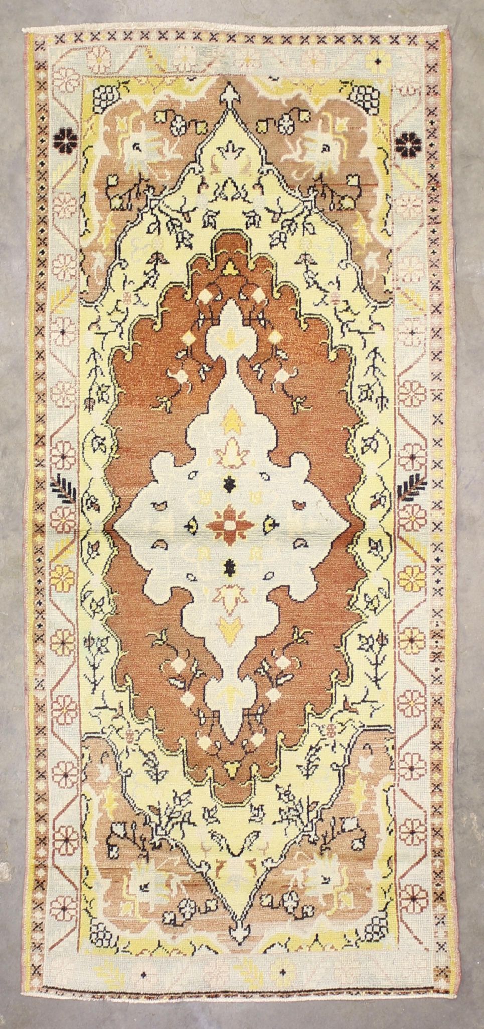 3x8 Terracotta & Yellow & Slate Gray Old & Vintage Turkish Runner Rug-turkish_rugs-oriental_rugs-kilim_rugs-oushak_rugs