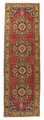 3x9 Red Old & Vintage Turkish Runner Rug