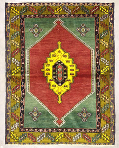 4x5 Terracotta & Yellow & Green Blue Colorful Vintage Turkish Area Rug