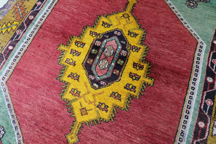 4x5 Terracotta & Yellow & Green Blue Colorful Vintage Turkish Area Rug-turkish_rugs-oriental_rugs-kilim_rugs-oushak_rugs