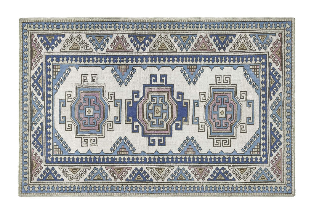 4x6 Beige & Steel Blue & Gray Purple Soft Vintage Turkish Area Rug-turkish_rugs-oriental_rugs-kilim_rugs-oushak_rugs
