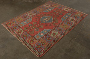 4x6 Red Vintage Turkish Area Rug